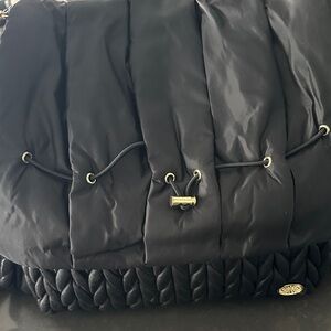 Happ Diaper Bag Black Quilted w Fur Charm & Changing Pad